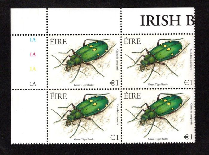 2003 Ireland Irish Beetles Commemorative Stamp Plate Blocks 1A1A1A1A Mint Never Hinged (MNH)