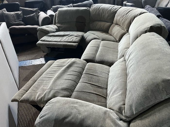 Beige corner manual recliner sofa