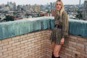 ZARA green brown animal snake print Balloon Sleeves Dress With Belt Size S
