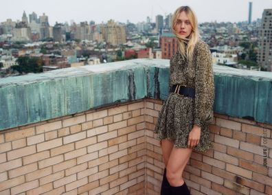 ZARA green brown animal snake print Balloon Sleeves Dress With Belt Size S