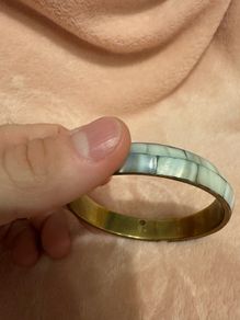 Mother of Pearl Brass Bangle Bracelet MOP Panel Boho