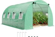 Greenhouse approx. 4 x 3 x 2 m Polytunnel with 2 Roll-Up Zipper Doors &amp; 8 Mesh Windows, Support Bars, Green