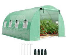 Greenhouse approx. 4 x 3 x 2 m Polytunnel with 2 Roll-Up Zipper Doors & 8 Mesh Windows, Support Bars, Green