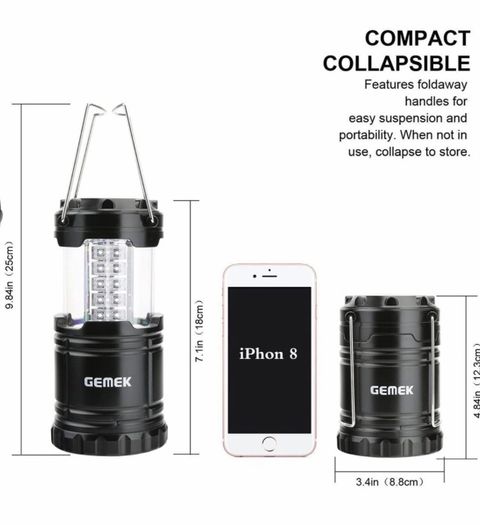2 Pack LED Camping Lantern, Survival Kit for Emergency, Storm, Outages, Outdoor Portable Lantern, 6 AA Batteries Included (Black, Collapsible)