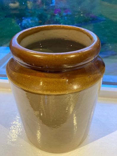 Large Antique glazed stoneware pot 20cm tall