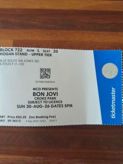 Bon Jovi commemorative ticket