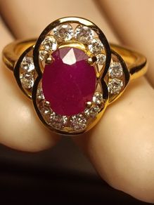 Gold Plated Sterling Silver Natural Ruby and Zircon Cluster Ring