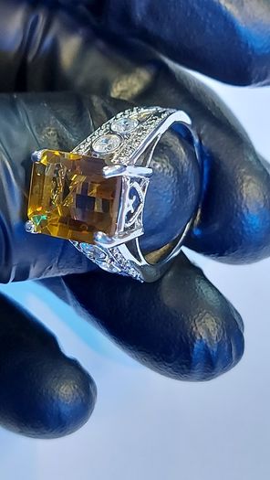Natural Honey Quartz 3 ct  Ring 925 Silver