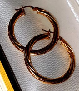 Pristine 9ct Gold 1.5" Twisted Rope Hoop Earrings