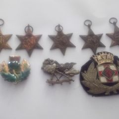 6  2an world war  medals the 1939 to 1945 star i cap badge and badge with a lion on it and enamel badge