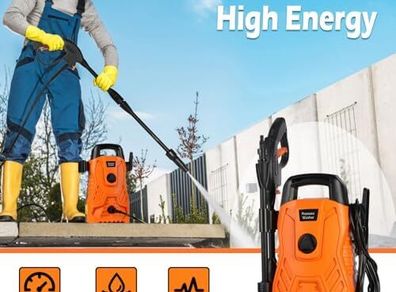 Electric Pressure Washer,1300w Max.100Bar Power Washer,Jet Washer with Foam Cannon for Cars/Fences/Driveways/Home/Patios