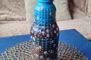 Hand Painted Blue and Brown Floral Bottle
