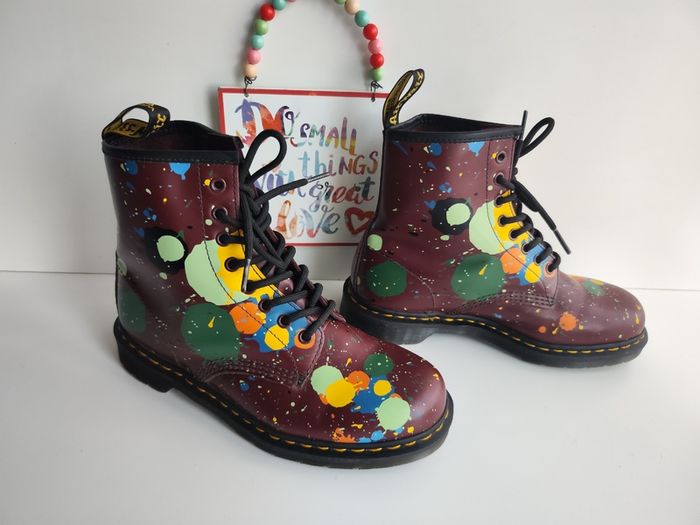 Dr Martens 1460 Pascal splash paint splatter 8 hole red boots UK6.5 EU40 US8.5
