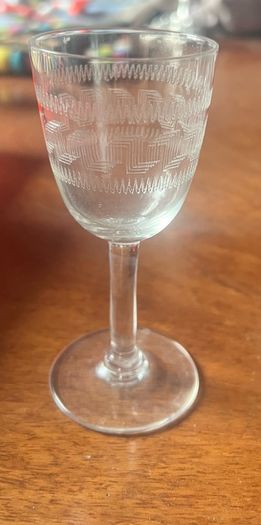 etched glass Vintage sherry glasses