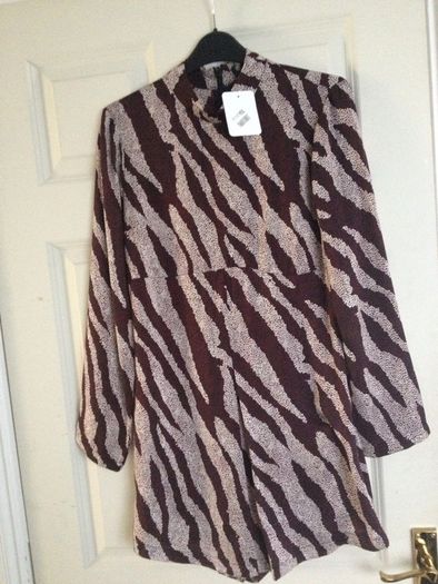 NEW With Tags! Burgundy/Cream Zebra Print High Neck Playsuit (Size 10)