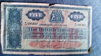British Linen Bank Five Pound Note. Dated 6th June 1956.