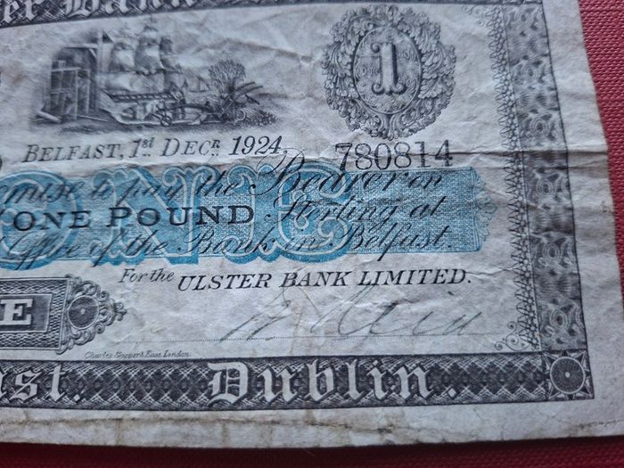 1924 Ulster Bank Limited Early note 1 Pound