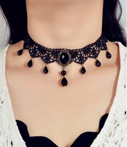 Goth Style Necklace with a Black Stone + matching earrings available