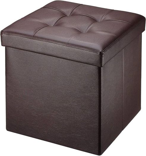 NEW SALE | Folding Ottoman Storage Box with Lid, Faux Leather Footstool Toy Storage Box Storage Seat 38 x 38 x 38 cm