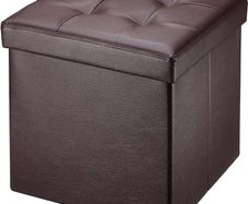 NEW SALE | Folding Ottoman Storage Box with Lid, Faux Leather Footstool Toy Storage Box Storage Seat 38 x 38 x 38 cm