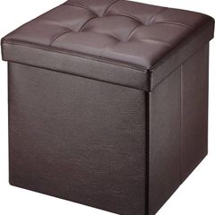 NEW SALE | Folding Ottoman Storage Box with Lid, Faux Leather Footstool Toy Storage Box Storage Seat 38 x 38 x 38 cm