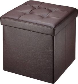 NEW SALE | Folding Ottoman Storage Box with Lid, Faux Leather Footstool Toy Storage Box Storage Seat 38 x 38 x 38 cm