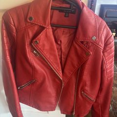 Miss Selfridge red faux leather jacket size 8