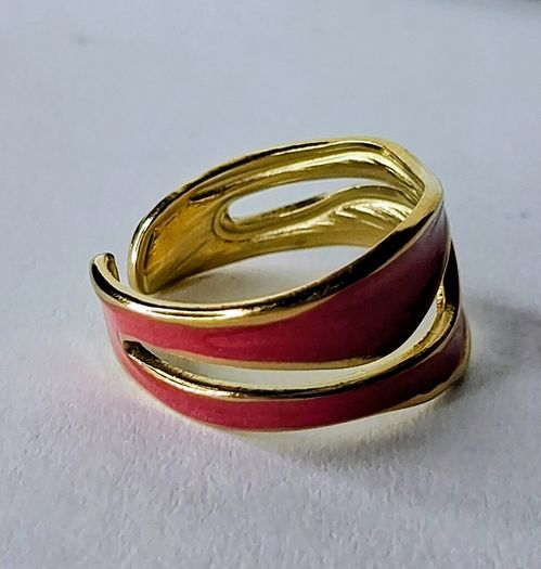 Double Layer Geometric Red & Gold Open Ring