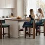 Set of 2 Velvet Bar Stools Wooden Kitchen Stools with Backrest Image 4