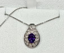 Silver Natural Moroccan Amethyst & White Zircon Twisted Vine Pendant with Chain