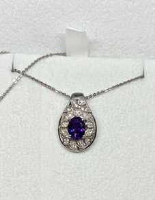 Silver Natural Moroccan Amethyst & White Zircon Twisted Vine Pendant with Chain