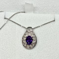 Silver Natural Moroccan Amethyst & White Zircon Twisted Vine Pendant with Chain