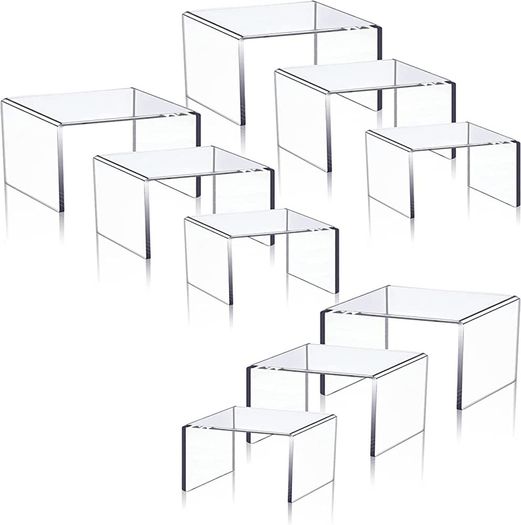 Set of 9 Clear Acrylic Display Risers Cupcakes Holder Sweet Stand Display Transparent Showcase Stands, Candy Bar Risers, Acrylic Lifts Display for Figures (FREE POSTAGE)