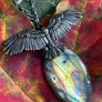 Powerful High Quality Spectoralite Labradorite Crystal And Raven Soldered Amulet Talisman Chain Image 2