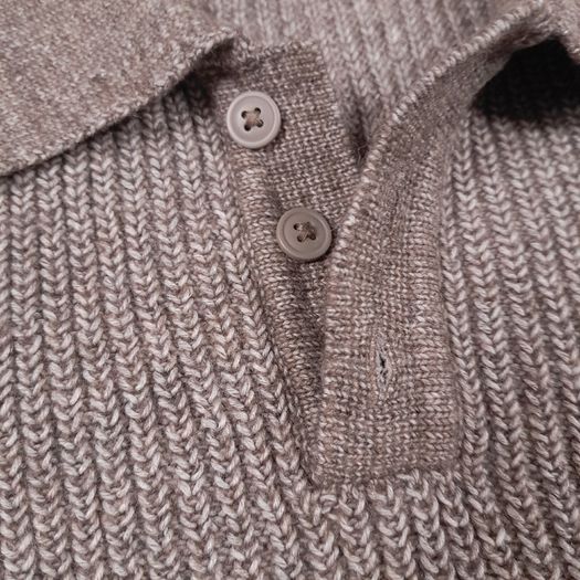 Next Taupe Mushroom Brown Ribbed Button Collar Polo Knit Jumper Mens Size L