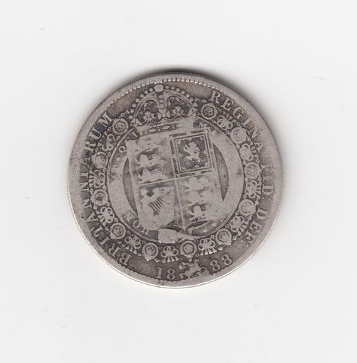 1888 Half Crown, 2/6, 92.5% Silver, Victoria Jubilee Head, Coin ( no. 464)