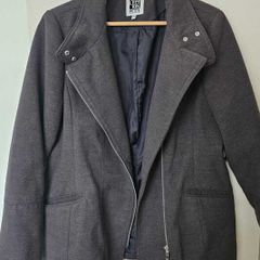 Debenhams Women's Grey Biker Coat Jacket Fashion Blazer Petit