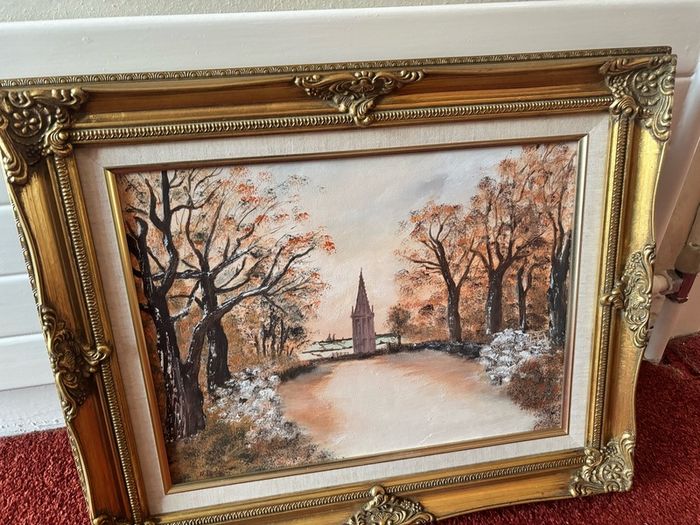 Original signed oil painting by Robert Burns on canvas panel, dated 2004.
