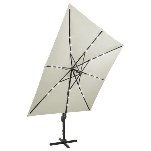 Cantilever Umbrella with Pole and LED Lights Sand 300 cm