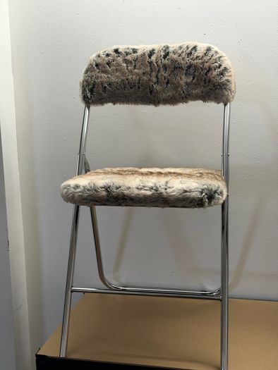Postmodern / Space Age Faux Fur Folding Chrome Chairs