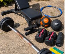 Home Gym Setup HIT Fitness Bench, Barbell, Weights & Dumbbells