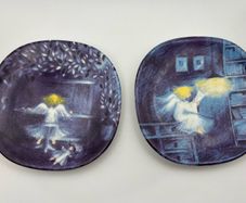 Arabia Finland Give Us Angels Small Wall Plate - Pair of Two Rare Plates - Vintage 90s