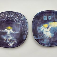 Arabia Finland Give Us Angels Small Wall Plate - Pair of Two Rare Plates - Vintage 90s
