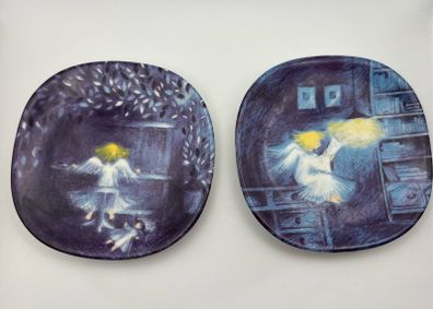 Arabia Finland Give Us Angels Small Wall Plate - Pair of Two Rare Plates - Vintage 90s