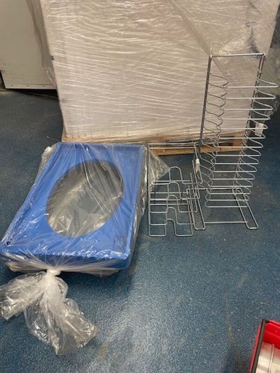 Floor dollies, pizza stacking racks, screen holder