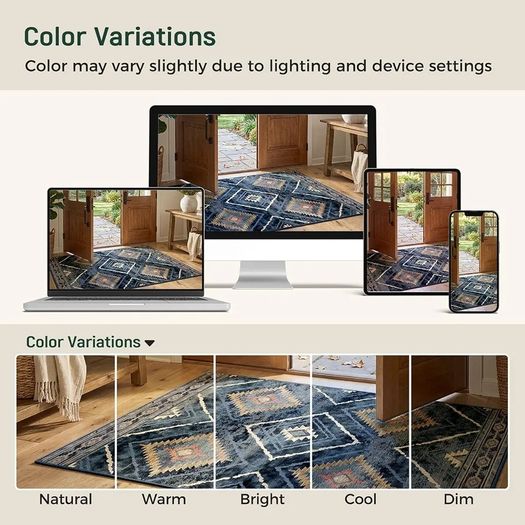 Machine Washable Large Rugs Living Room, 180x270 cm Non-Slip Area Rugs, Short Pile Blue Rug for Bedroom, Hallway, Bedroom, and Kitchen, Office, Blue