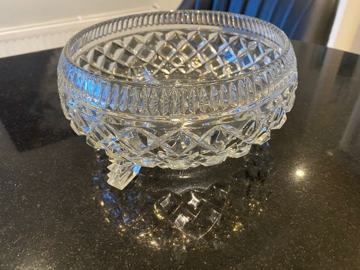 vintage eight inch pressed glass bowl on glass feet