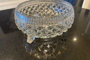 Gorgeous vintage eight inch pressed glass bowl on glass feet
