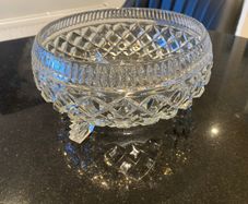 vintage eight inch pressed glass bowl on glass feet