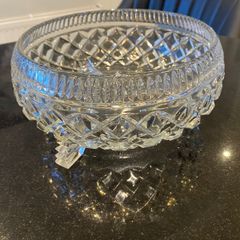 Gorgeous vintage eight inch pressed glass bowl on glass feet